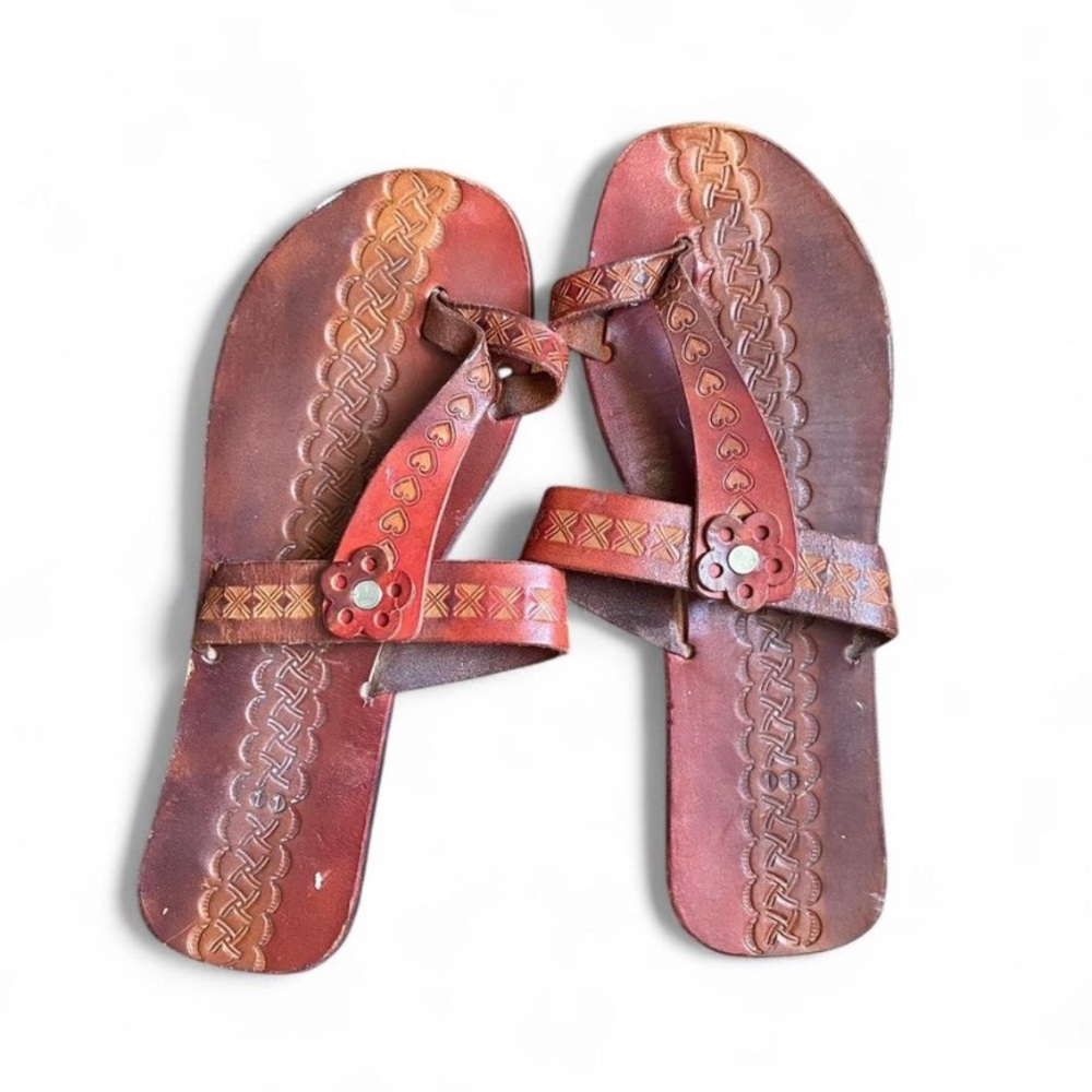 brown red genuine leather sandals size 7